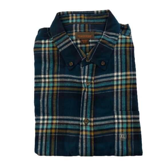 🛒 $15 NORTHWEST TERRITORY Blue Button Up Flannel Plaid Long Sleeve NWT - Picture 1 of 4